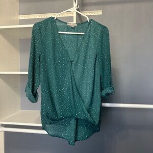 Teal, polka dot, surplice blouse size Small